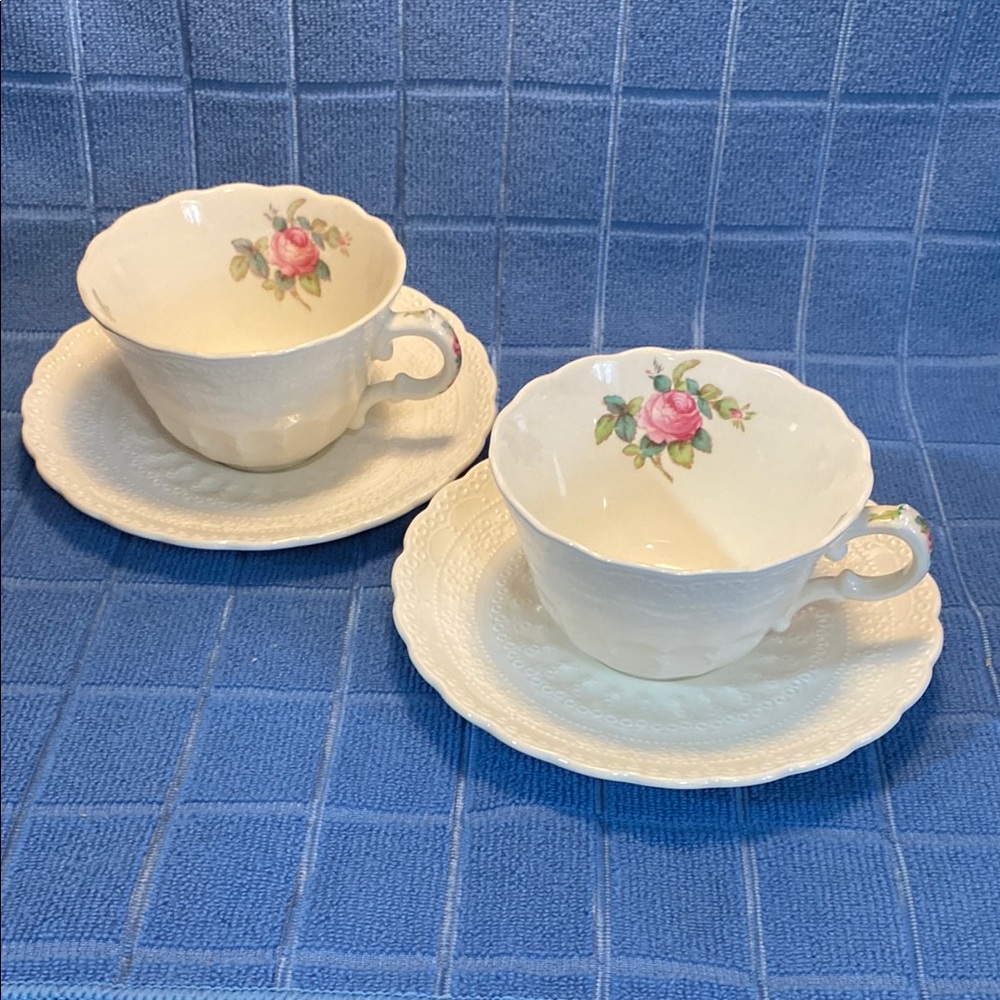 Spodes Billingsly Rose. Teacup and Saucer Set - Cream with Pink Rose Design